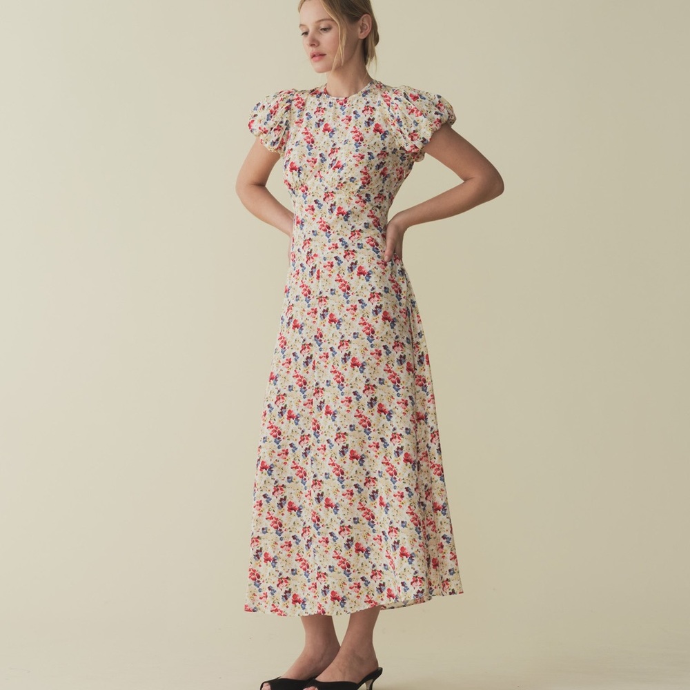 Doen Cream Floral Midi Dress Rhodia Dress Wildflower Thicket  NWT S
